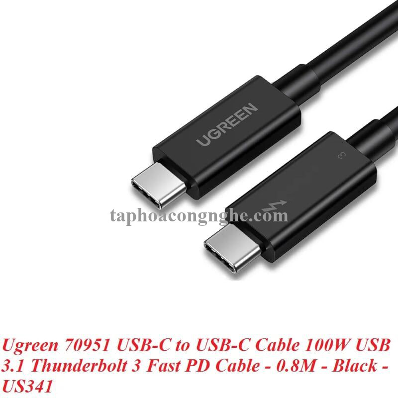 Ugreen 70951 0.8M 40Gbps 100W USB 3.1 cáp USB type C Thunderbolt 3 hỗ trợ PD màu đen US341 30070951